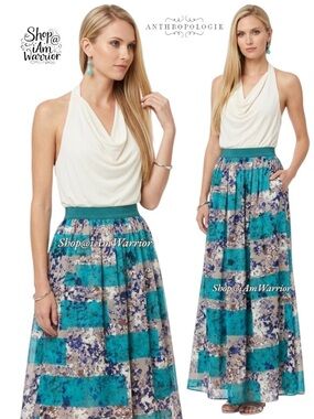 Anthropologie watercolor print tulle underlay maxi ball skirt *shop@iamwarrior